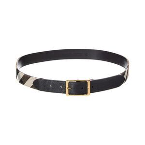 Burberry Check Canvas & Leather Belt, Brown